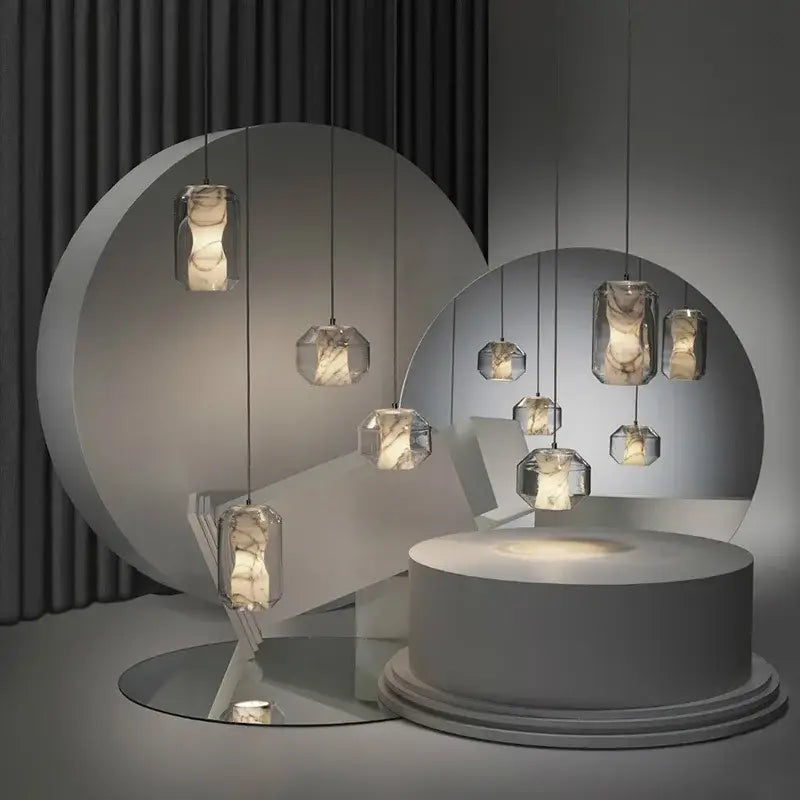 Modern led glass marble pendant light for dining room