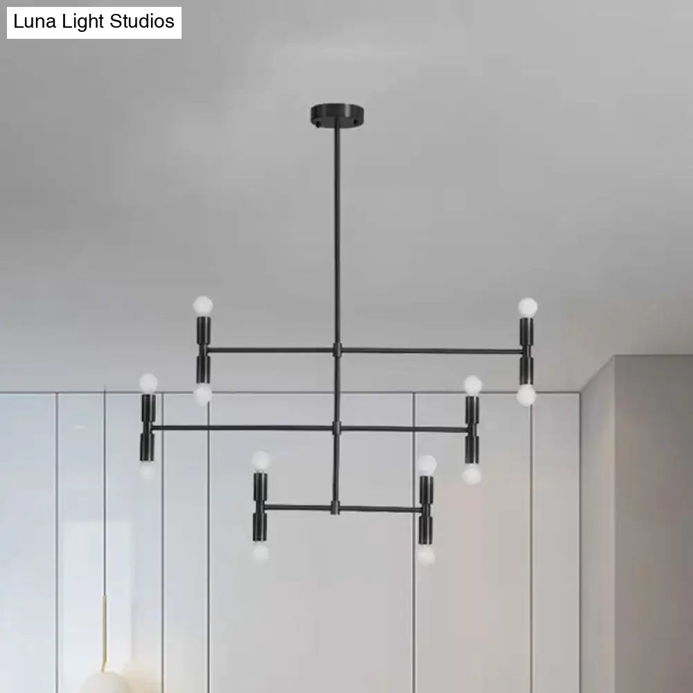 DecorBites™ Modern LED Island Light: Multi-Layer Gold/Black Hanging Pendant with Rotatable Arms - Ideal for Living Room