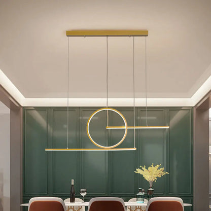 DecorBites™ Modern LED Restaurant Island Lamp in Black/Gold with Circle & Linear Metal Shade - Warm/White Light