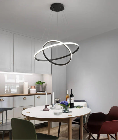 DecorBites™ Modern LED Ring Pendant Chandelier - Black