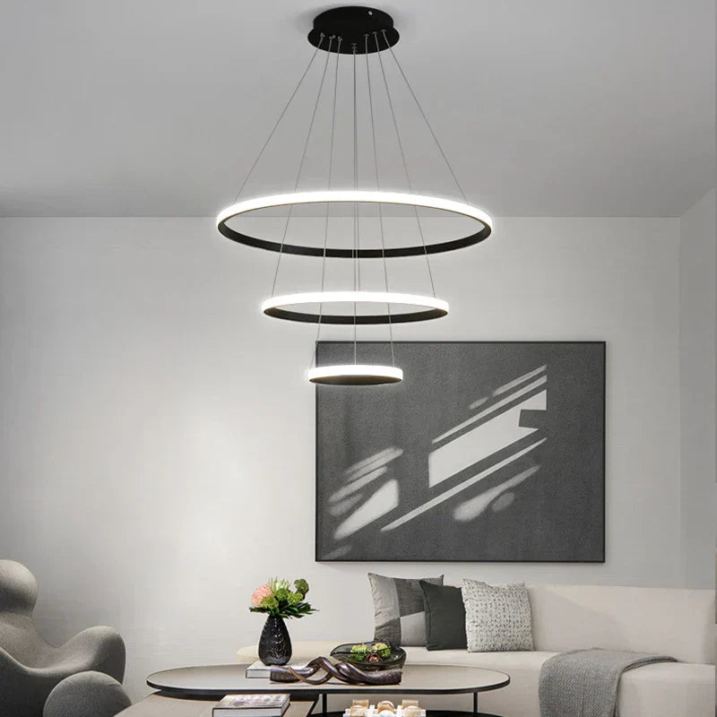 DecorBites™ Modern LED Ring Pendant Chandelier - Black