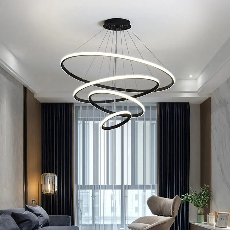DecorBites™ Modern LED Ring Pendant Chandelier - Black