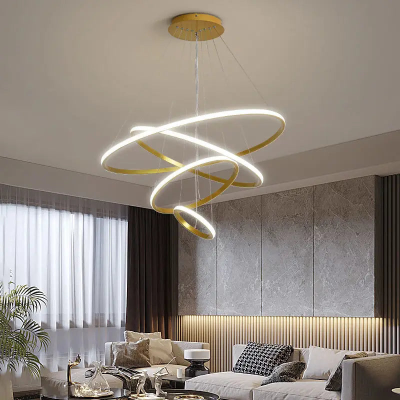 DecorBites™ Modern LED Ring Pendant Chandelier - Black
