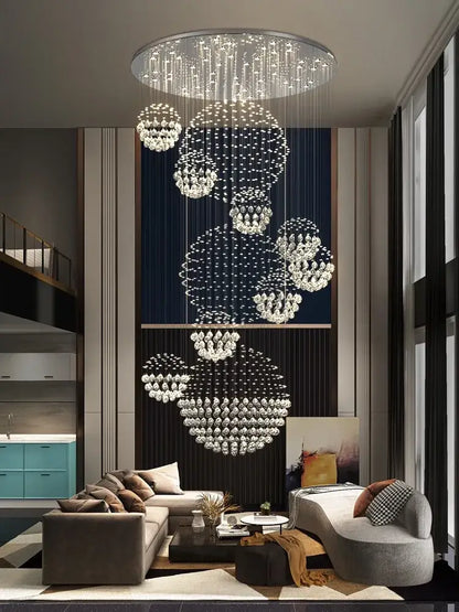 Modern led spiral crystal ball chandelier staircase pendant light