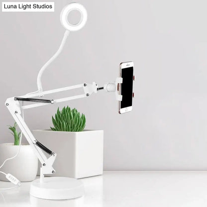 DecorBites™ Modern LED Vanity Lighting with Extendable Arm - White Metal Circle Design with Mobile Phone Support