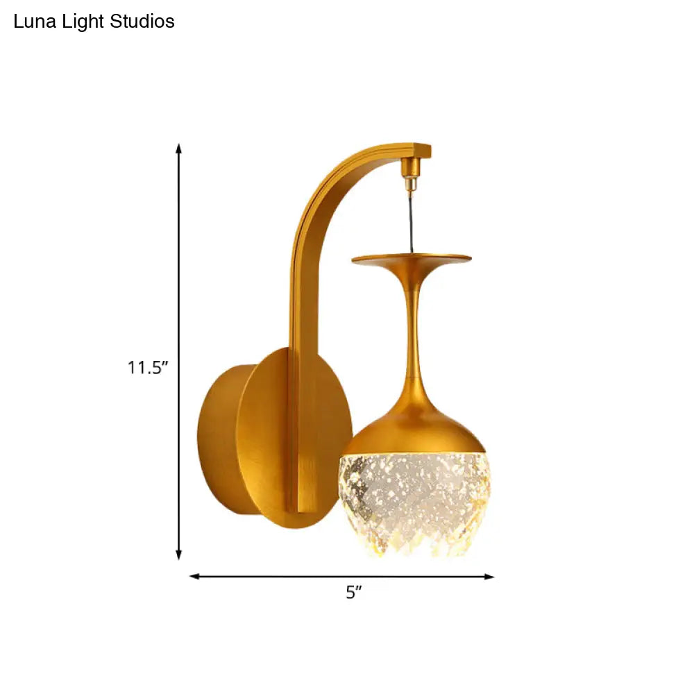 DecorBites™ Modern LED Wall Light with Gold Cup Design, Crystal Shade, and Metallic Fixture