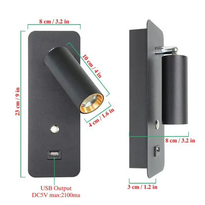 Modern led wall lights with usb charging port bedroom sconce