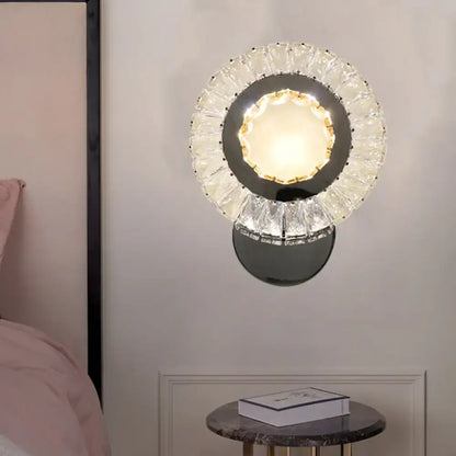 Modern led wall mount lamp with clear rectangle cut crystals bedroom