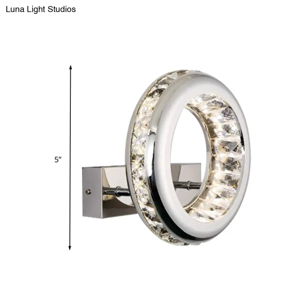 DecorBites™ Modern LED Wall Sconce Light Fixture with Stainless Steel Shade - Nickel Circle Mount, Warm/White Light
