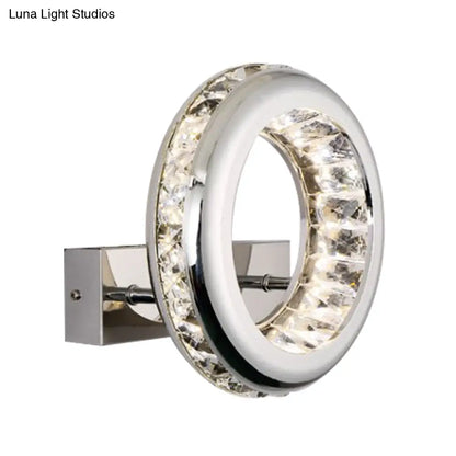 DecorBites™ Modern LED Wall Sconce Light Fixture with Stainless Steel Shade - Nickel Circle Mount, Warm/White Light