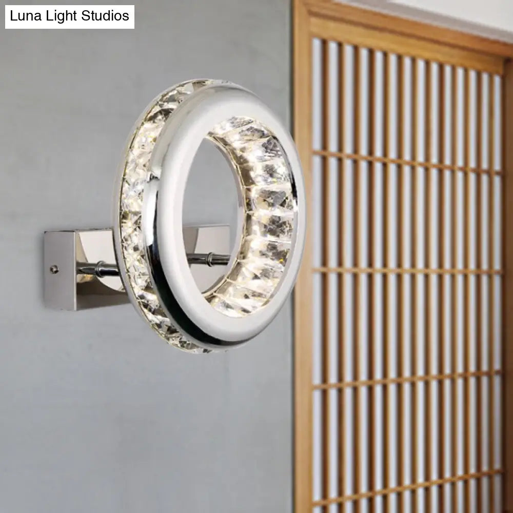 DecorBites™ Modern LED Wall Sconce Light Fixture with Stainless Steel Shade - Nickel Circle Mount, Warm/White Light