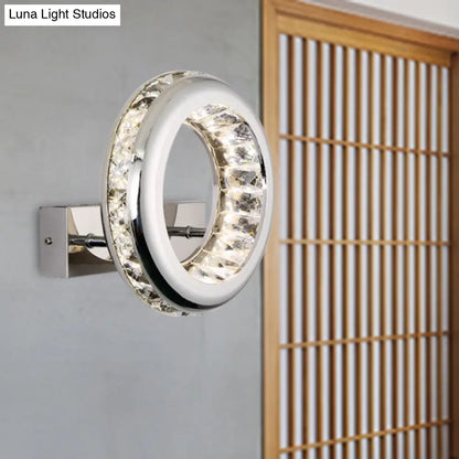DecorBites™ Modern LED Wall Sconce Light Fixture with Stainless Steel Shade - Nickel Circle Mount, Warm/White Light