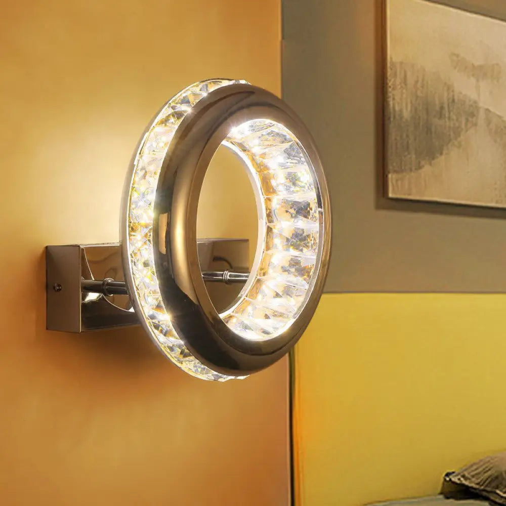 DecorBites™ Modern LED Wall Sconce Light Fixture with Stainless Steel Shade - Nickel Circle Mount, Warm/White Light