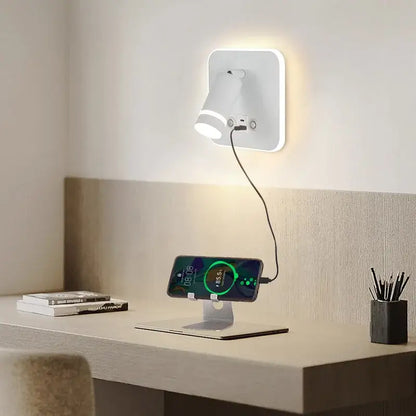 Modern led wall sconce with usb charging port – bedroom reading light