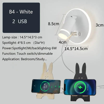 Modern led wall sconce with usb charging port – bedroom reading light