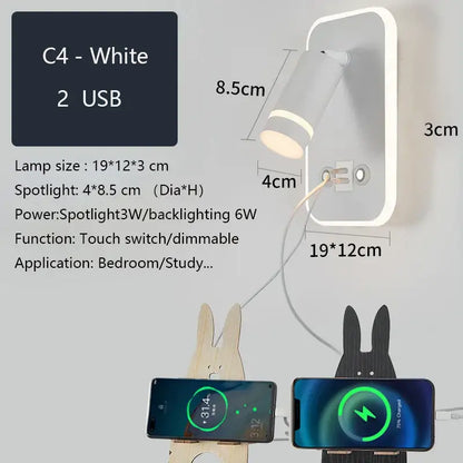 Modern led wall sconce with usb charging port – bedroom reading light