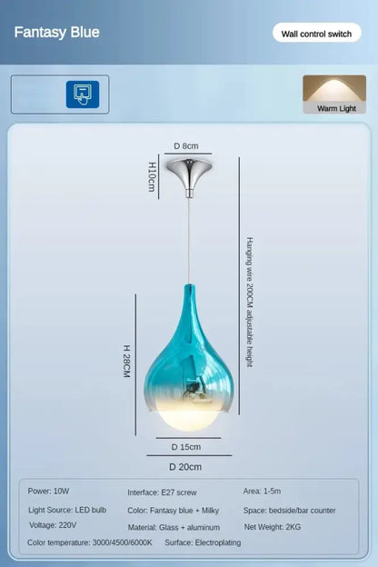 Modern led water droplet ceiling chandelier bedroom pendant light