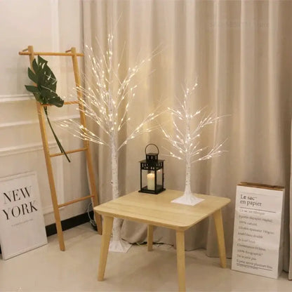 Modern led white birch tree table lamp for living room decor