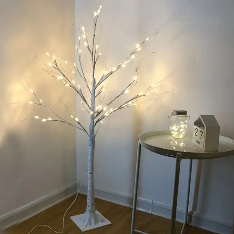 Modern led white birch tree table lamp for living room decor
