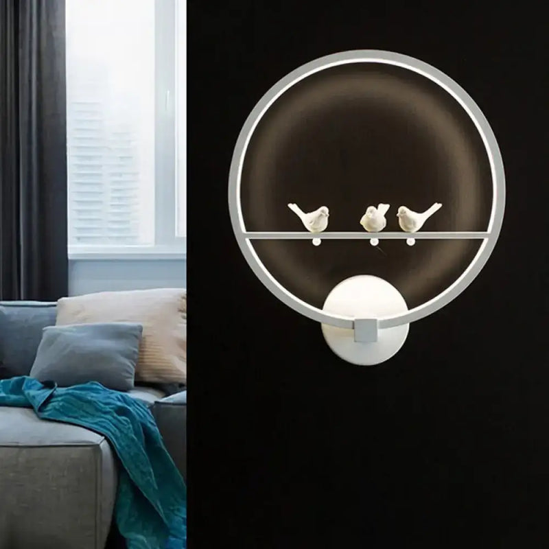 Modern led white bird circle wall lamp for bedroom