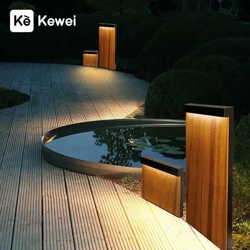 Modern led wood grain lawn light garden pathway lamp