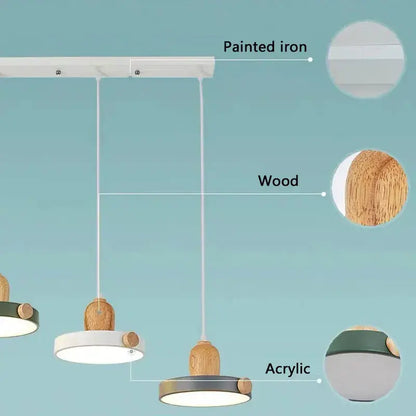 Modern led wood iron pendant light bedroom green white & gray