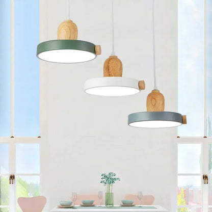 Modern led wood iron pendant light bedroom green white & gray