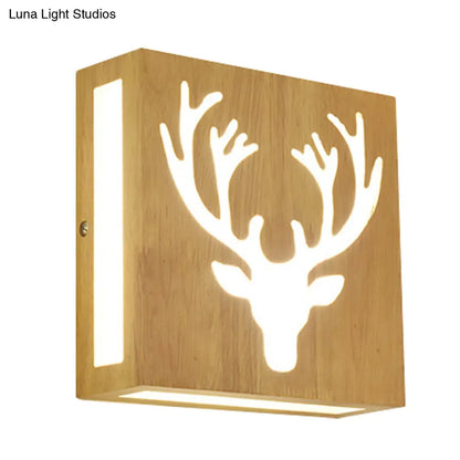 DecorBites™ Modern LED Wood Square Wall Sconce: Beige Bedside Light with Cute Pattern