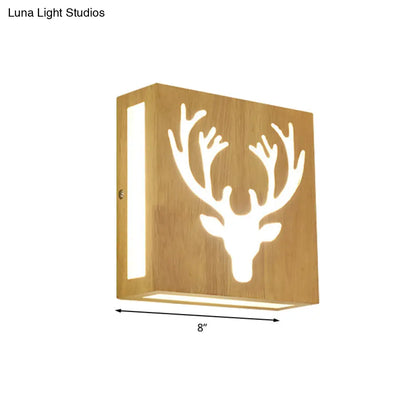 DecorBites™ Modern LED Wood Square Wall Sconce: Beige Bedside Light with Cute Pattern