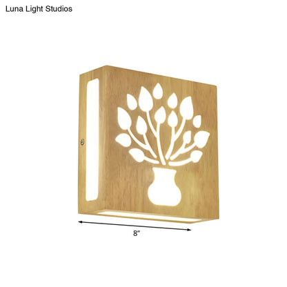 DecorBites™ Modern LED Wood Square Wall Sconce: Beige Bedside Light with Cute Pattern