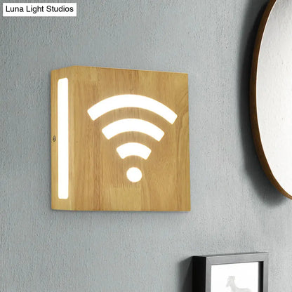 DecorBites™ Modern LED Wood Square Wall Sconce: Beige Bedside Light with Cute Pattern