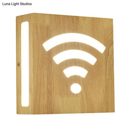 DecorBites™ Modern LED Wood Square Wall Sconce: Beige Bedside Light with Cute Pattern
