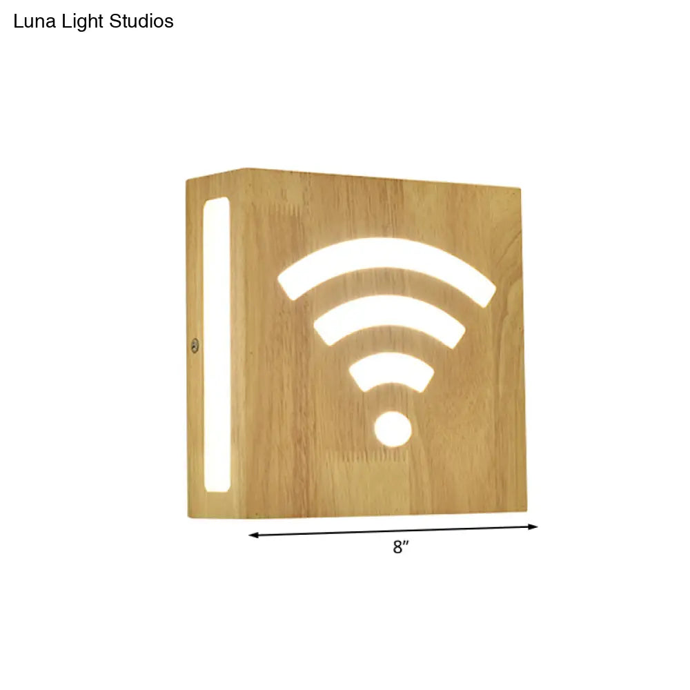 DecorBites™ Modern LED Wood Square Wall Sconce: Beige Bedside Light with Cute Pattern