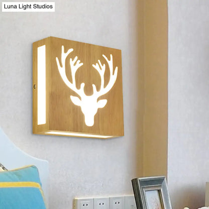 DecorBites™ Modern LED Wood Square Wall Sconce: Beige Bedside Light with Cute Pattern