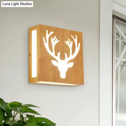 DecorBites™ Modern LED Wood Square Wall Sconce: Beige Bedside Light with Cute Pattern