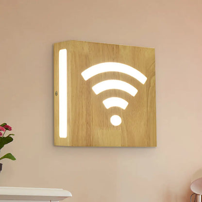 DecorBites™ Modern LED Wood Square Wall Sconce: Beige Bedside Light with Cute Pattern