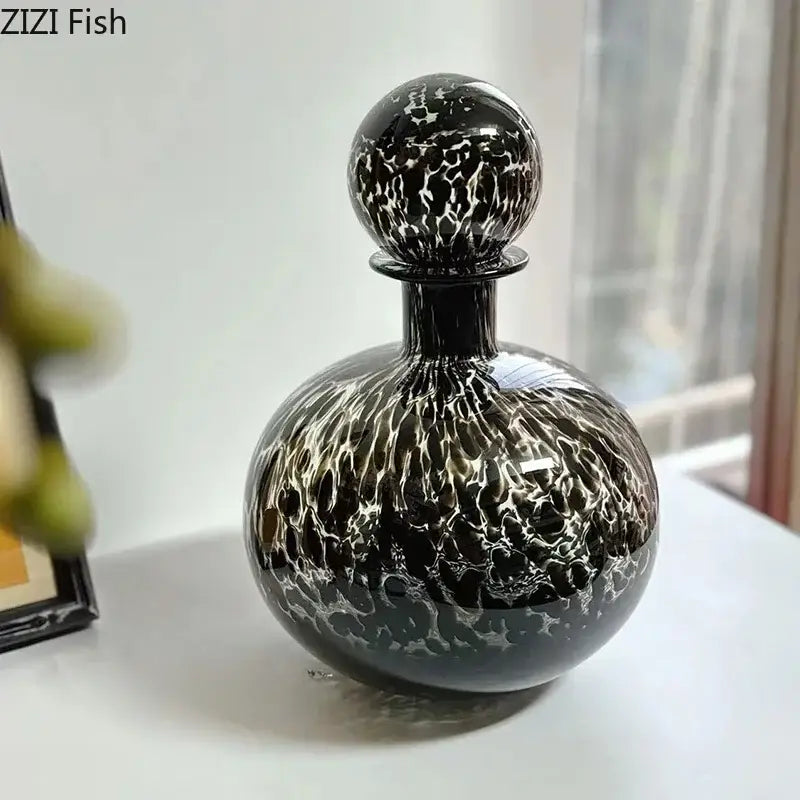 Modern leopard texture glass vase black & white dining room decanter