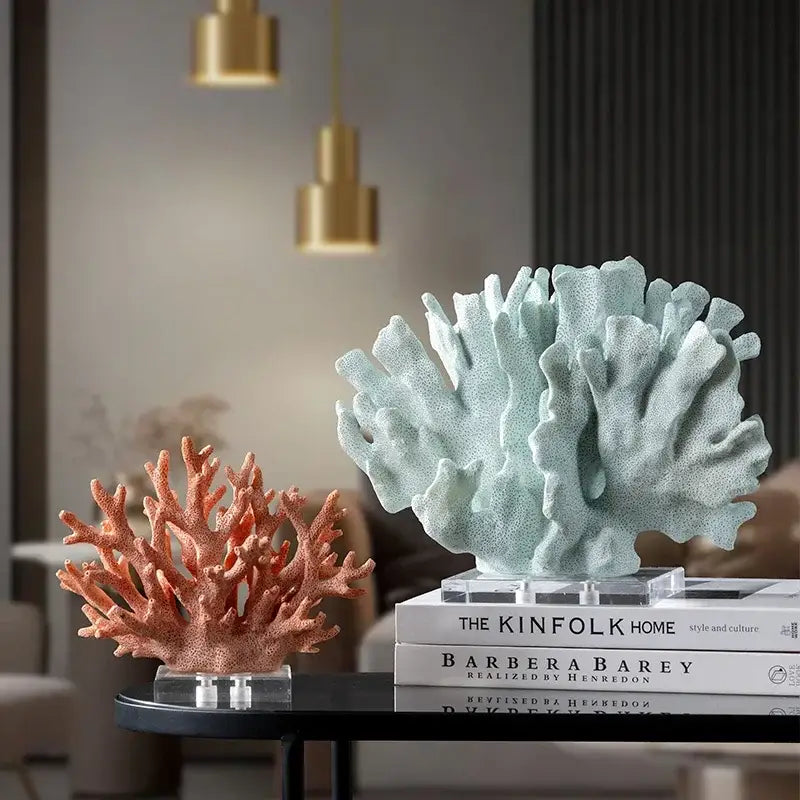 Modern light blue coral resin sculpture living room ornament