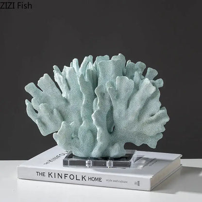Modern light blue coral resin statue living room decoration