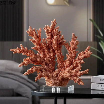 Modern light blue coral resin statue living room decoration