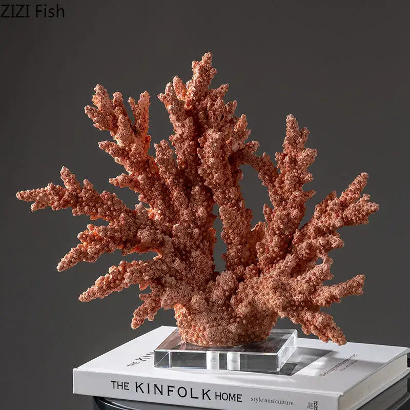 Modern light blue coral resin statue living room decoration