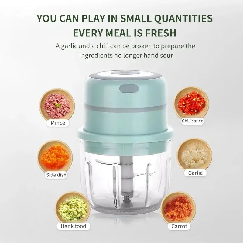 Modern light blue electric food chopper kitchen garlic masher