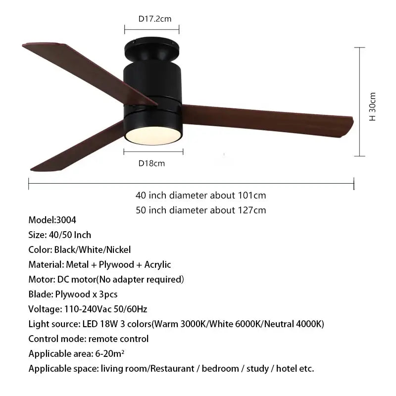 Modern light brown 40 inch led ceiling fan with remote control bedroom