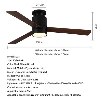 Modern light brown 40 inch led ceiling fan with remote control bedroom