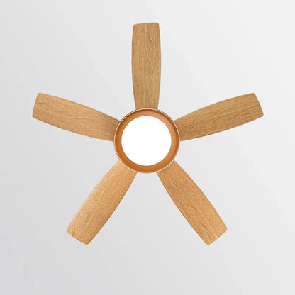 Modern light wood 5-blade ceiling fan with remote control led light bedroom