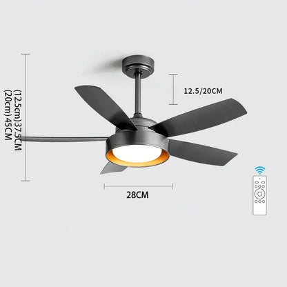Modern light wood 5-blade ceiling fan with remote control led light bedroom