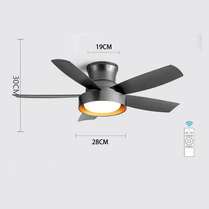 Modern light wood 5-blade ceiling fan with remote control led light bedroom