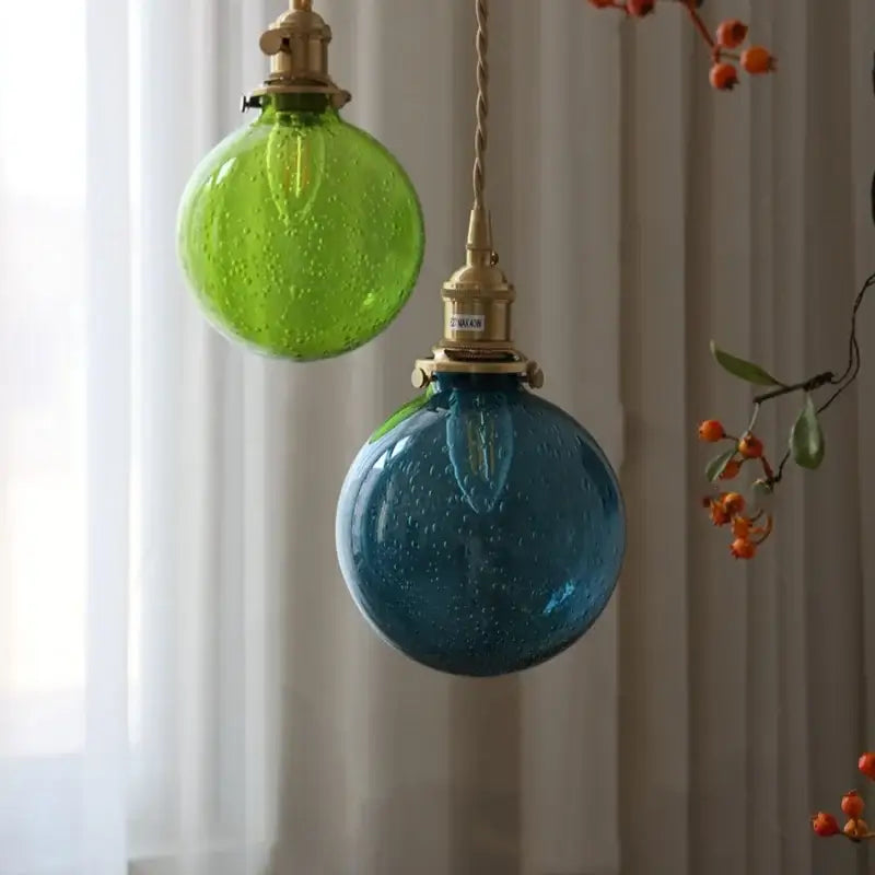 Modern lime & teal bubble glass ball pendant light – living room