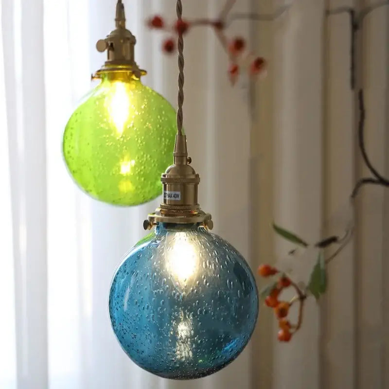 Modern lime & teal bubble glass ball pendant light – living room