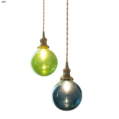 Modern lime & teal bubble glass ball pendant light – living room